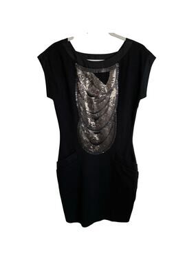 Ted Baker London Sequin Embellished Black Dress Sz 2 (US 6) Cap Sleeves Sheath
